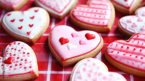 Heart shaped cookies icing for Valentine's day delicious homemade natural pastry, baking with love for Valentine's day, love concept. Ai generative. photo