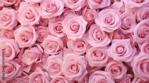 Natural pink roses background, flowers wall. Ai Generative.