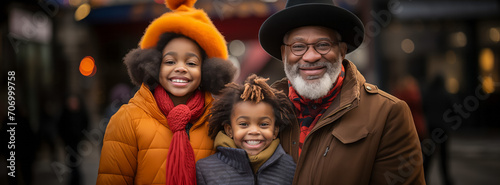 Joyful african-american family enjoying winter day together