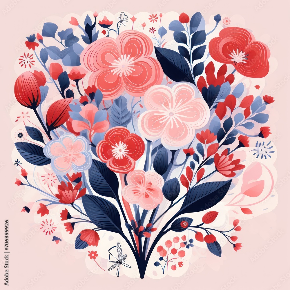 happy valentine day card with flowers