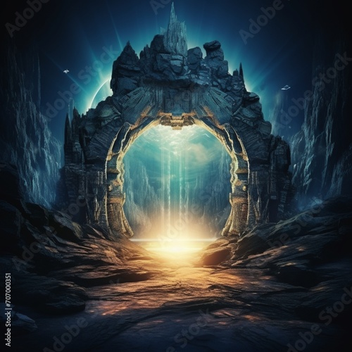 Ancient stone portals opened in a wondrous spell Ai generated art photo