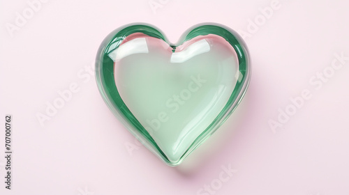 Glass heart isolated on a pastel background. Valentine's day concept