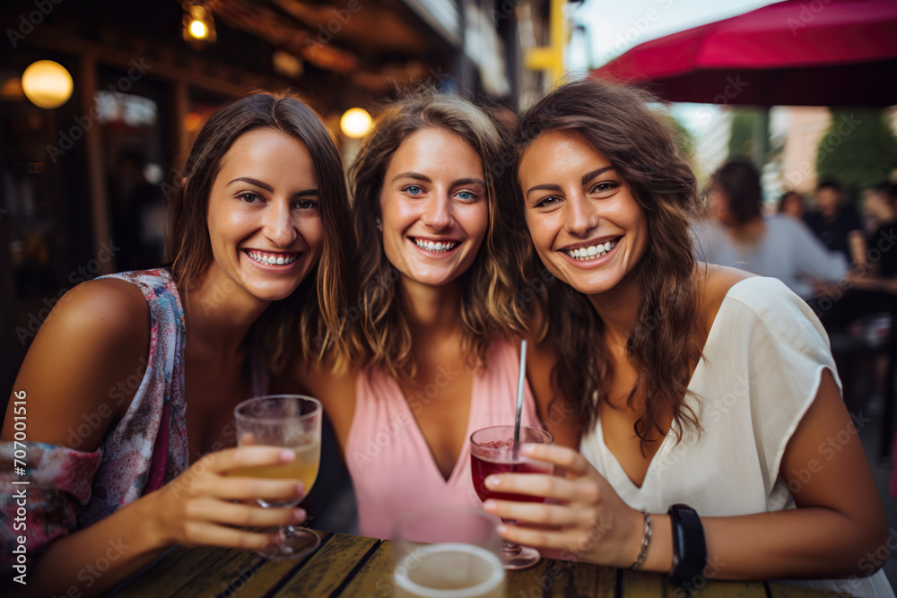 group of three girl friends enjoying a drink at the bar group of three girl friends enjoying a drink at the bar