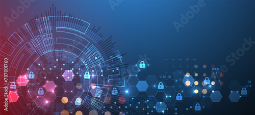 Secure digital background. Virtual confidential, programming protection. Hand drawn vector.