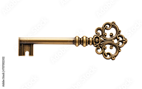 The Lustrous Brilliance of a Classic Brass Key Opening Doors to Elegance on a White or Clear Surface PNG Transparent Background