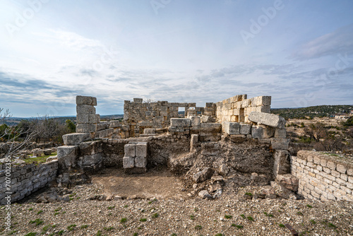 Scenic views from Uzuncaburç, is an archaeological site in Mersin Province, Turkey, containing the remnants of the ancient city of Diokaisareia or Diocaesarea photo