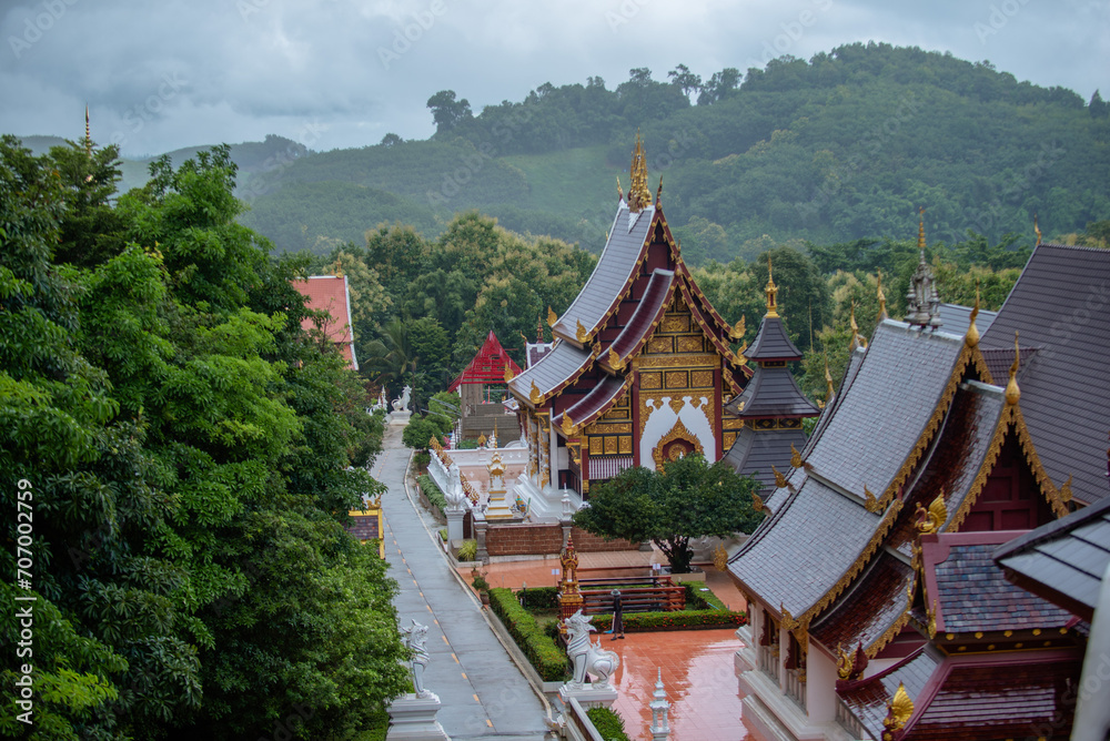 Beautiful temples in Thailand in the rainy season