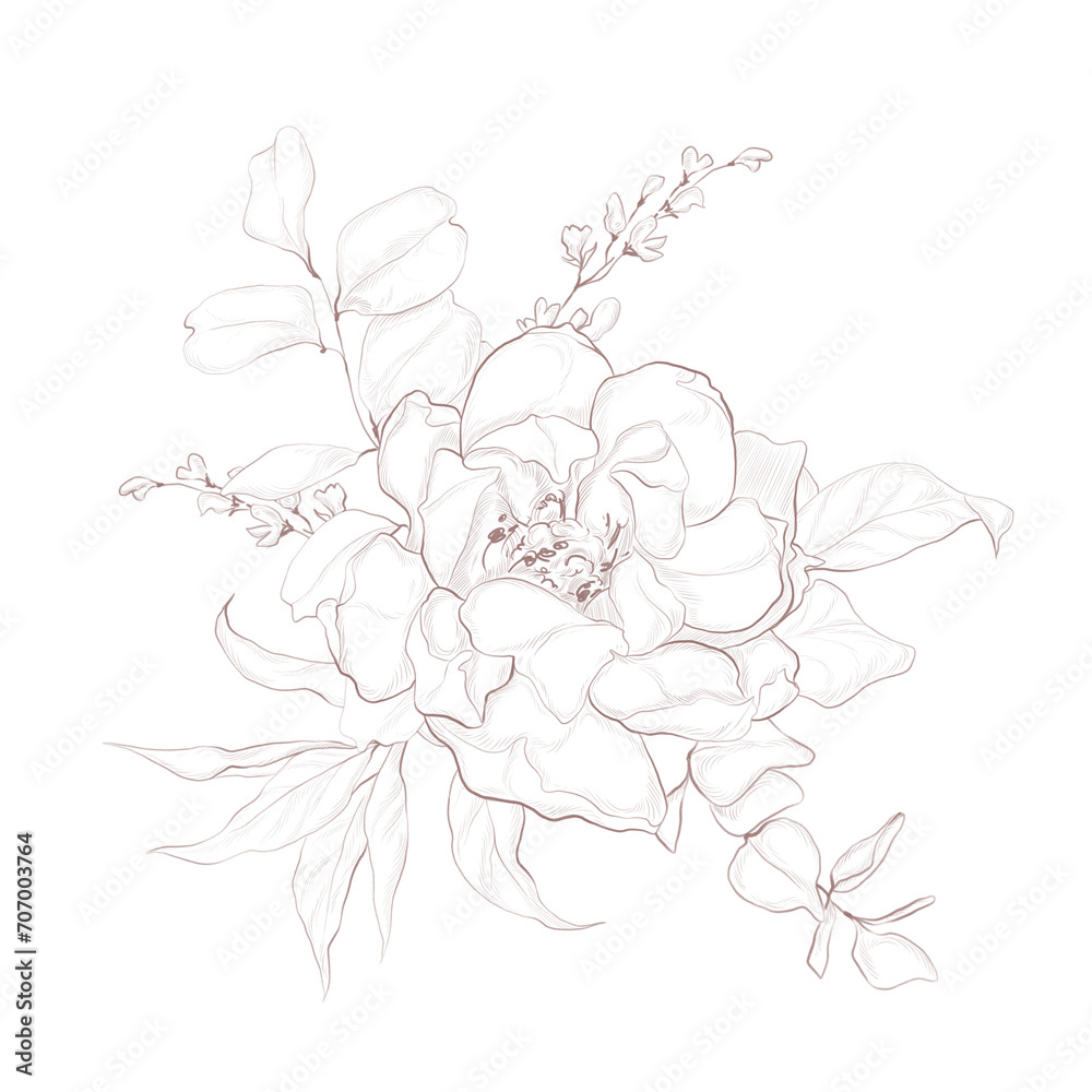 Line art floral bouquet Line art floral bouquet