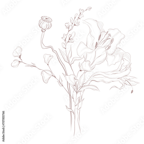 Line art floral bouquet