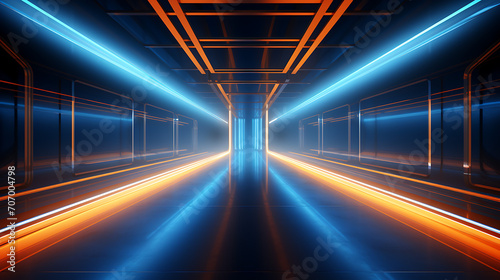 Cyber Luminance, Neon Glowing Blue-Orange Retro Sci-Fi Tunnel