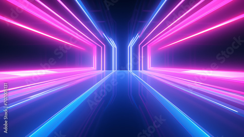 Futuristic glow, vibrant pink and blue neon in 3D abstract render