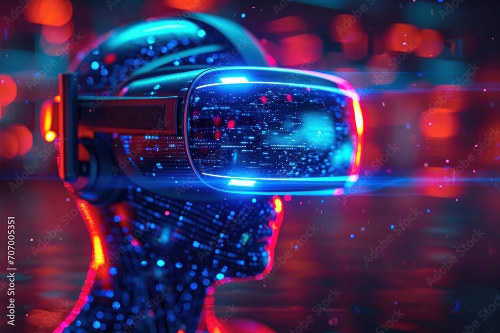 The high-tech innovation of virtual reality, with a headset that transports to another dimension The high-tech innovation of virtual reality, with a headset that transports to another dimension