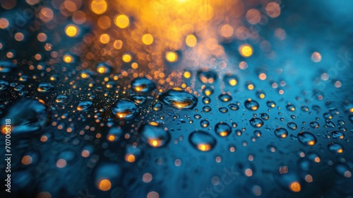 A macro shot capturing the delicate beauty of water beads on a glass surface.  water drops on glass