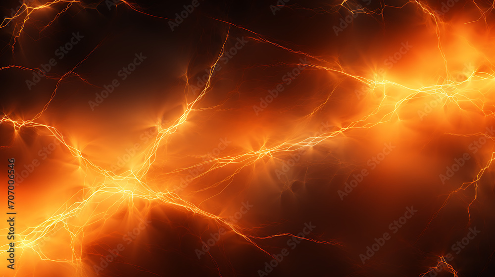 Thunderous Glow, Orange Electric Lightning Background in Action Thunderous Glow, Orange Electric Lightning Background in Action