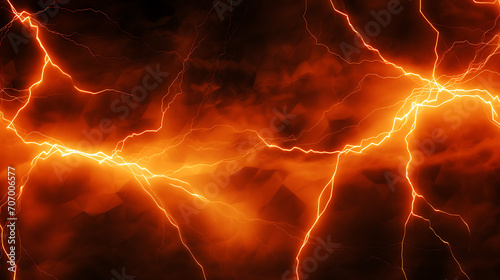 Thunderous Glow, Orange Electric Lightning Background in Action