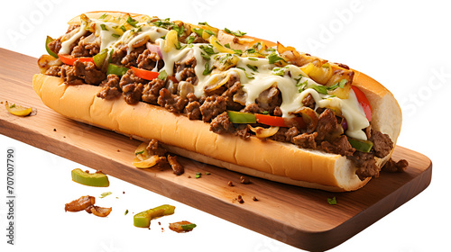 philly cheesesteak png, classic sandwich, sliced steak, melted cheese, hoagie roll, sandwich clipart, savory delight, transparent background, culinary illustration, iconic Philly dish photo