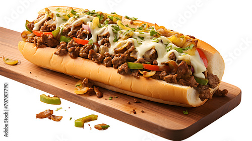 philly cheesesteak png, classic sandwich, sliced steak, melted cheese, hoagie roll, sandwich clipart, savory delight, transparent background, culinary illustration, iconic Philly dish