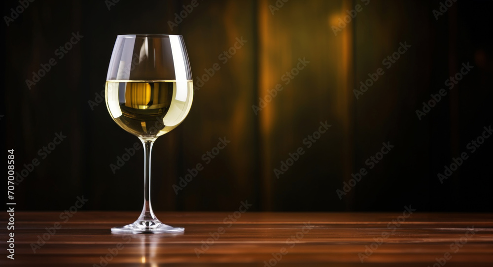 Elegant glass of white wine on dark wooden background. Wine industry concept. Generative AI Elegant glass of white wine on dark wooden background. Wine industry concept. Generative AI