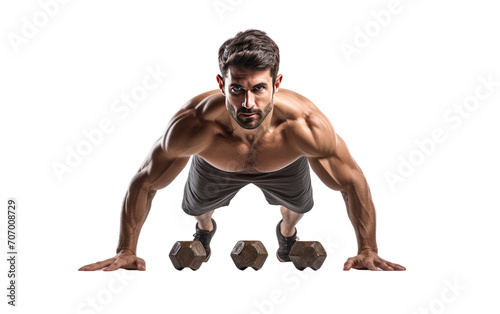 Fitness Enthusiast Integrating Push Ups and Dumbbells for Total Upper Body Workout on a White or Clear Surface PNG Transparent Background