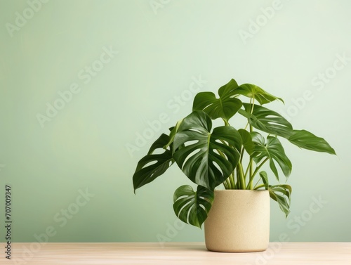 studio shot of a monstera in a pot 