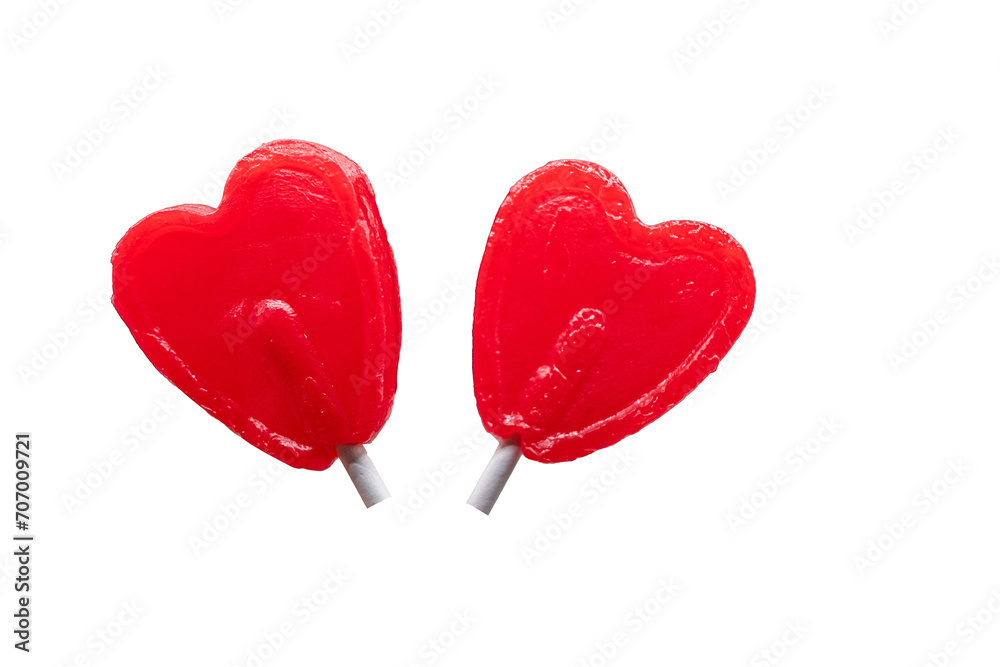 Two lollipop heart shape isolated. White background. valentine's day gift.