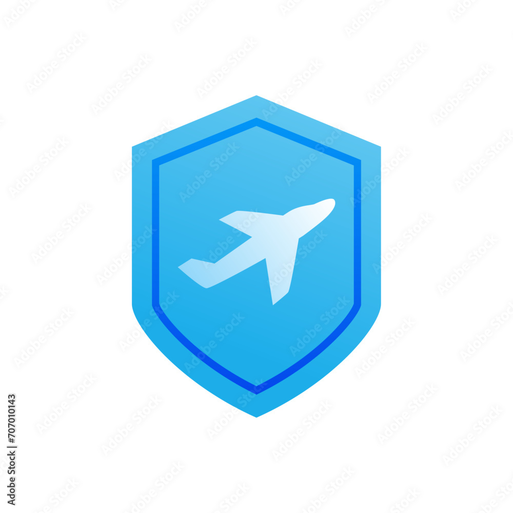 Illustration of an isolated shield icon with a plane Illustration of an isolated shield icon with a plane