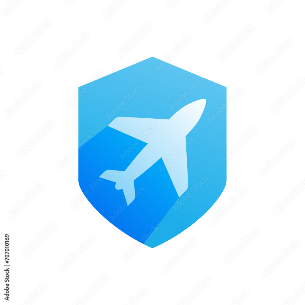 Illustration of an isolated shield icon with a plane