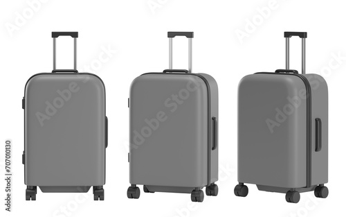 Set of gray suitcase for travel with transparent background, 3d travel bag, PNG, Isolated