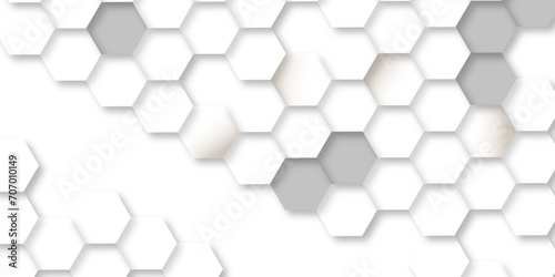 Abstract hexagon background. Futuristic abstract honeycomb mosaic white technology background. Surface polygon pattern with glowing hexagon paper texture vector grid tile and mosaic struct. 