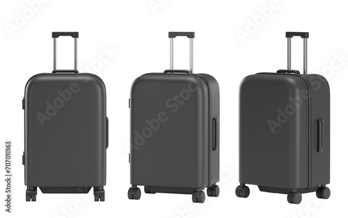 Set of black suitcase for travel with transparent background, 3d travel bag, PNG, Isolated