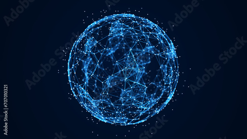Abstract sphere of multiple points and lines. Globe or ball. Digital technology. Illustration in space style. 3d rendering