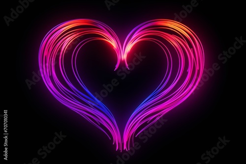 Neon lights heart design element. Neon heart sign or frame. Geometric glow outline shape or laser glowing lines. Abstract background with place for text