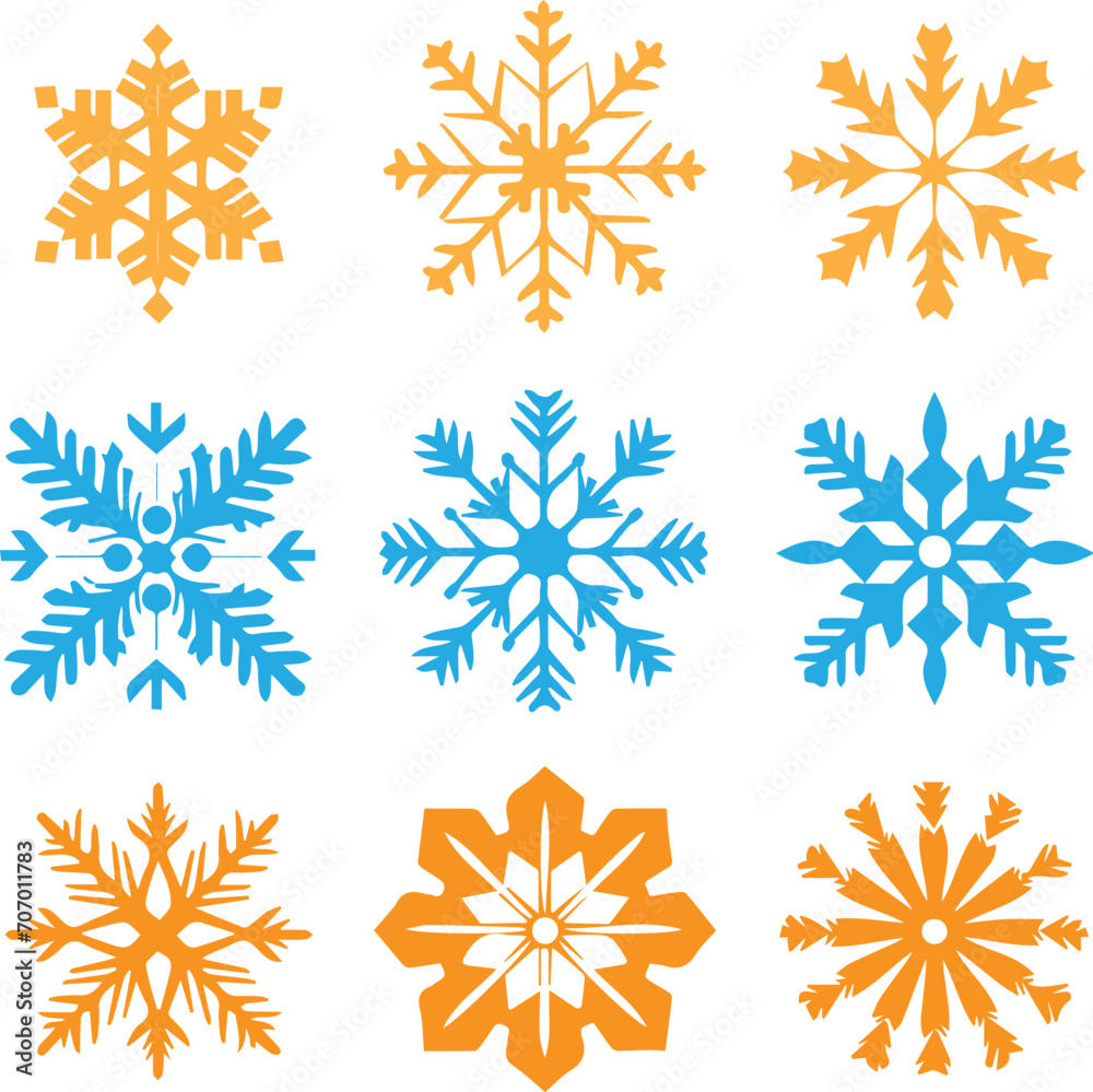 Set of colorful snowflake icons on white background Set of colorful snowflake icons on white background