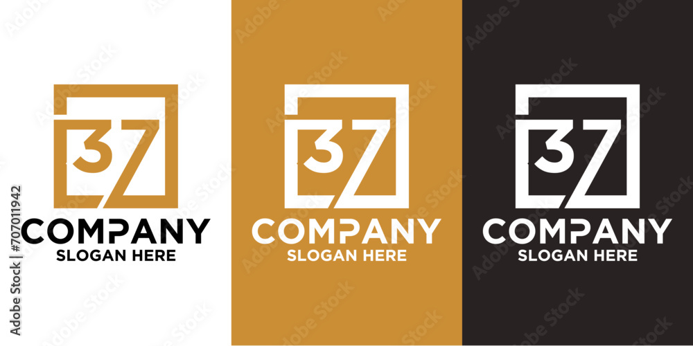 LOGO INITIAL NUMBERS 3 7 SQUARE COMBINATION
