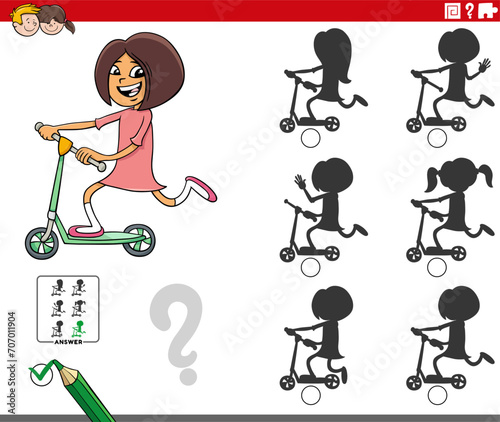 shadow activity game with cartoon girl on a push scooter