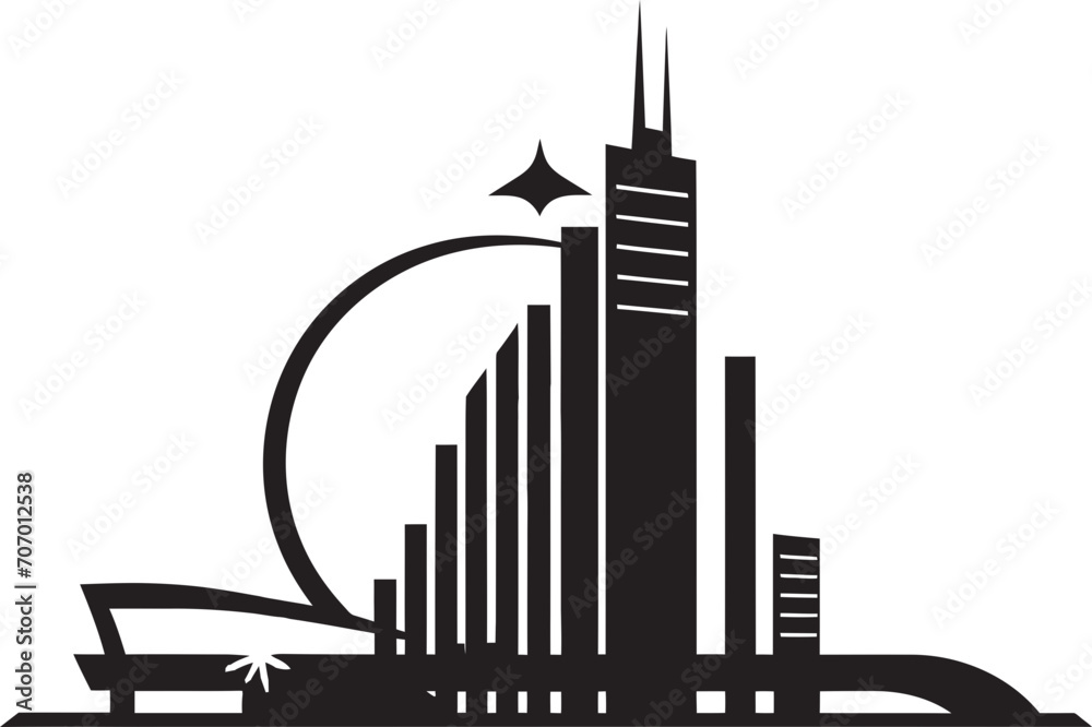 Obraz premium Neon Heights Modern Building Symbol Futuropolis Modern Building Emblem