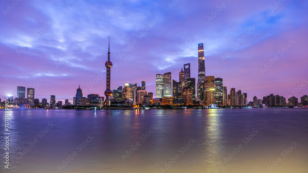 Shanghai skyline and modern urban buildings landscape at night