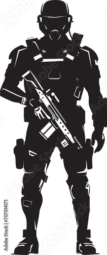 TechTrooper Futuristic Weapon Emblem CyberGuard Vector Soldier Logo