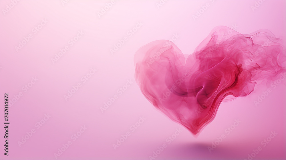 Pink heart-shaped smoke on a plain background. Copy space. Design element for Valentine's Day.