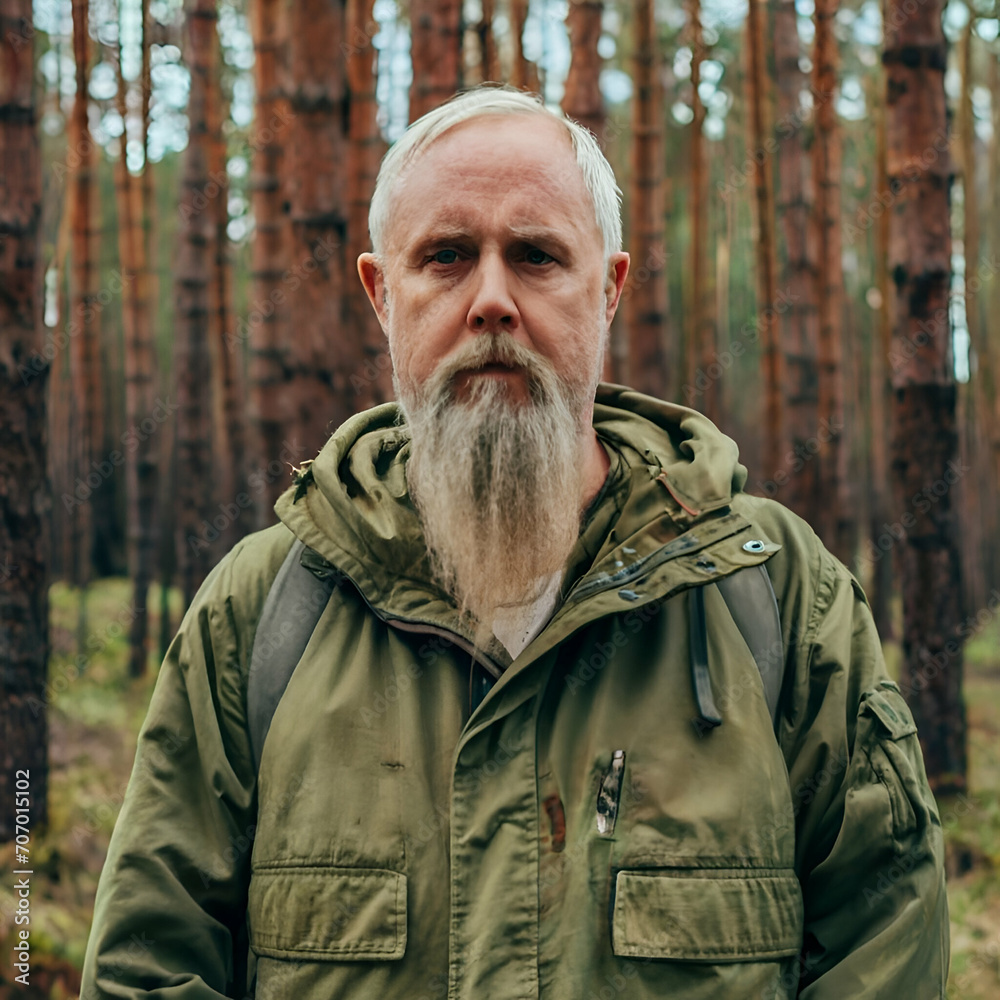 Fototapeta premium person, people, old, face, senior, soldier, military, mature, one, smiling, woman, smile, camouflage, handsome, hair, elderly, army, men, hunter, beard, nature, outdoors, fisherman, looking, guy