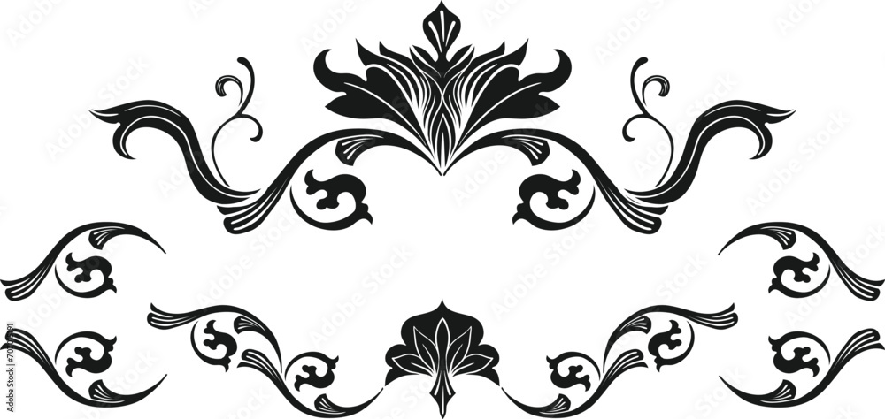 Illustration vector design of floral ornamental swirl leaves for decoration and Photoshop brushes