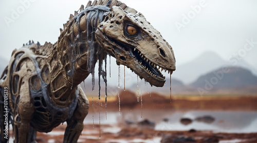 Desert Enigma Creepy Dinosaur in the Rainy Desert © Black