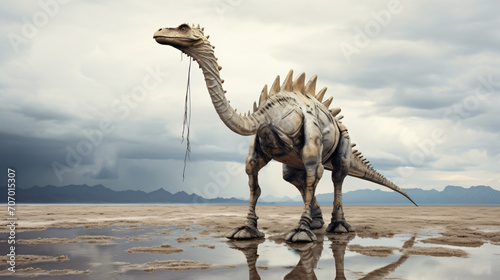 Desert Enigma Creepy Dinosaur in the Rainy Desert