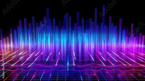 Colorful bright neon glowing signal spectrum graphic equalizer background. AI generated image