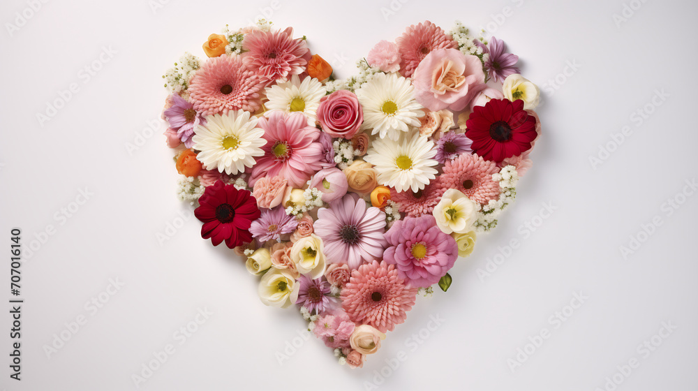 Beautiful heart made of beautiful flowers on a white background Beautiful heart made of beautiful flowers on a white background