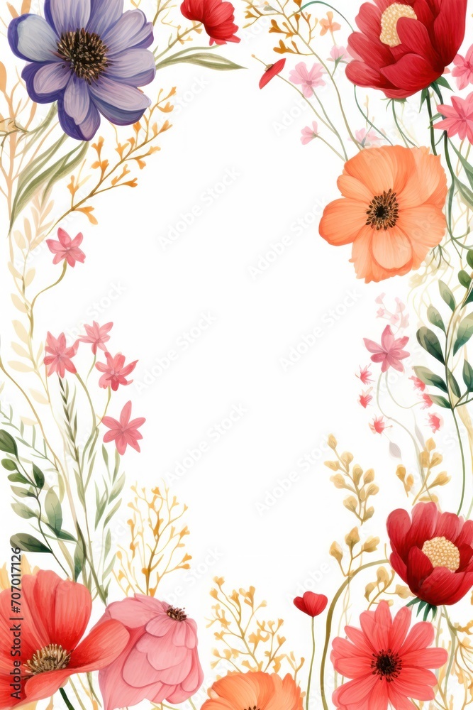 Frame with colorful flowers on ivory background