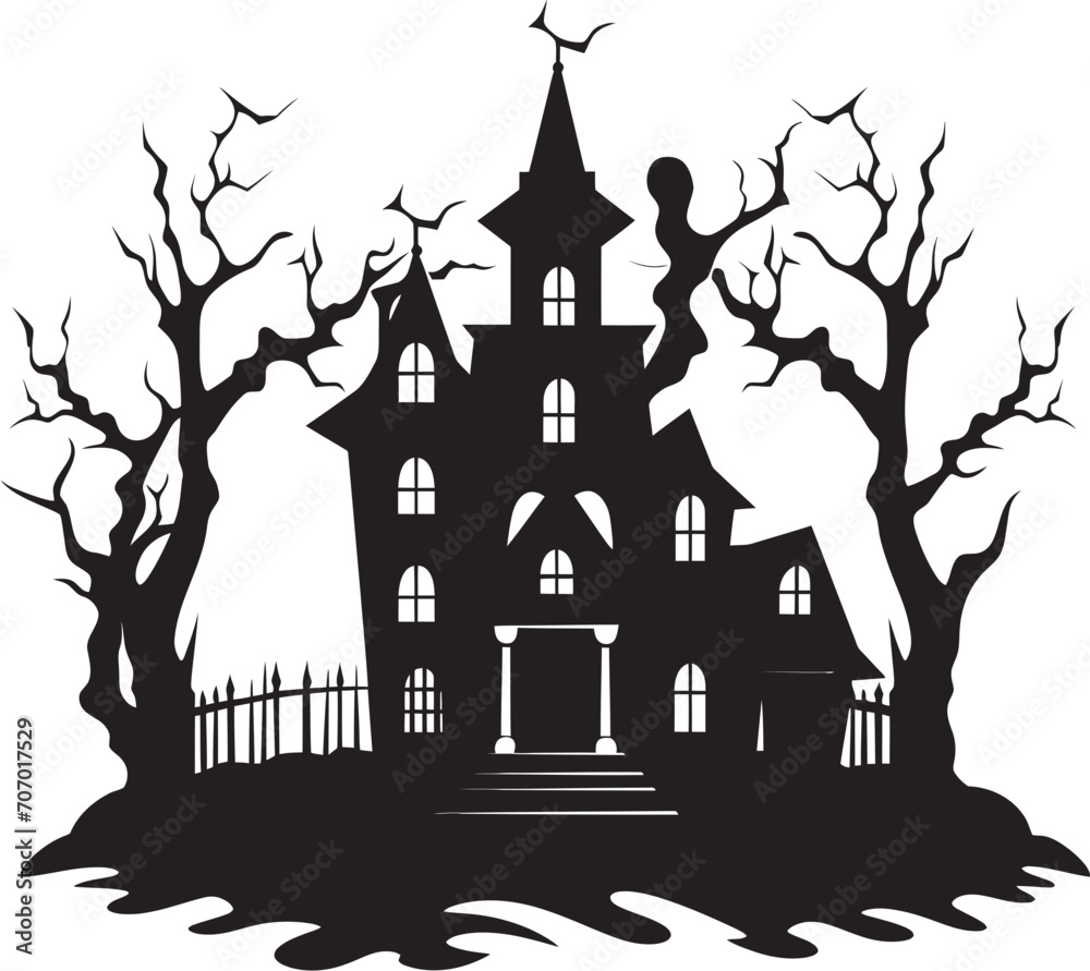 Eerie Manor Vector House Logo Spectral Dwelling House Icon Design Eerie Manor Vector House Logo Spectral Dwelling House Icon Design