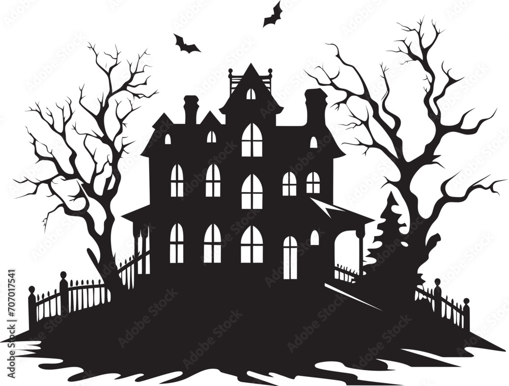 Eerie Manor Vector House Logo Spectral Dwelling House Icon Design