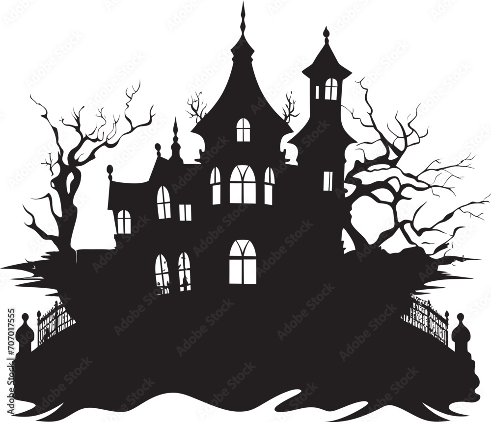 Ghostly Abode Haunted House Emblem Eerie Manor Vector House Logo