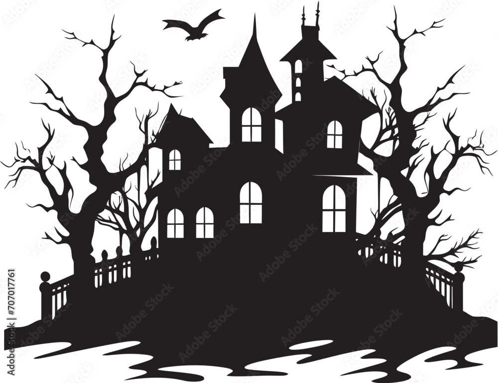 PhantomDwell Spooky House Emblem EerieManor Vector Haunted Logo